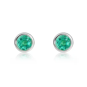 9ct White Gold Emerald 4mm Round Rub Over Set Stud Earrings