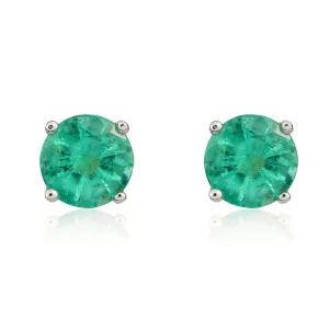 9ct White Gold Emerald 5mm Round Claw Set Stud Earrings