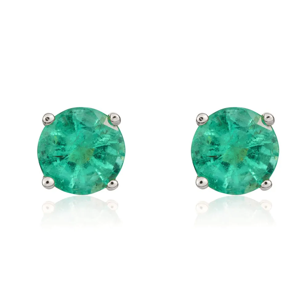 9ct White Gold Emerald 5mm Round Claw Set Stud Earrings