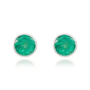 9ct White Gold Emerald 5mm Round Rub Over Set Stud Earrings