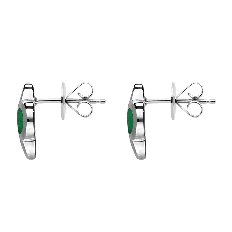 9ct White Gold Malachite Bloom Four Leaf Clover Stud Earrings