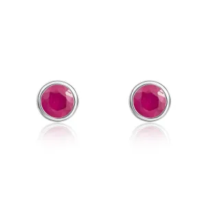 9ct White Gold Ruby 3mm Round Rub Over Set Stud Earrings