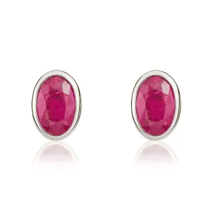 9ct White Gold Ruby 6x4mm Oval Rub Over Set Stud Earrings