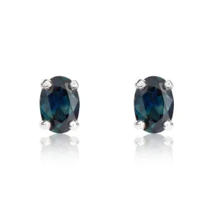 9ct White Gold Sapphire 6x4mm Oval Claw Set Stud Earrings