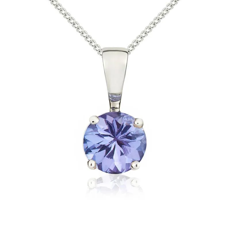9ct White Gold Tanzanite 5mm Round Claw Set Pendant and Stud Earrings Set