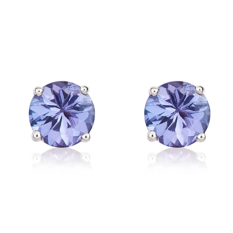 9ct White Gold Tanzanite 5mm Round Claw Set Pendant and Stud Earrings Set