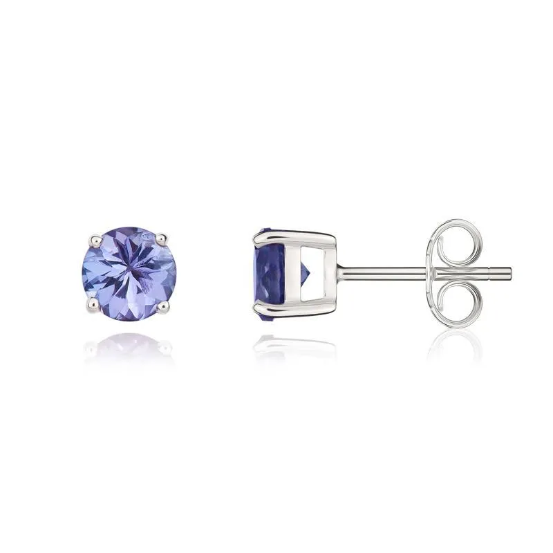9ct White Gold Tanzanite 5mm Round Claw Set Pendant and Stud Earrings Set