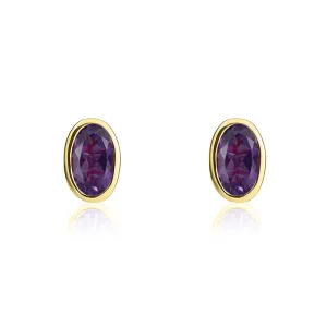 9ct Yellow Gold Amethyst 5x3mm Oval Rub Over Set Stud Earrings