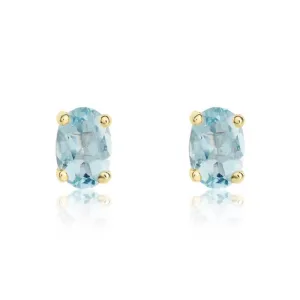 9ct Yellow Gold Aquamarine 6x4mm Oval Claw Set Stud Earrings