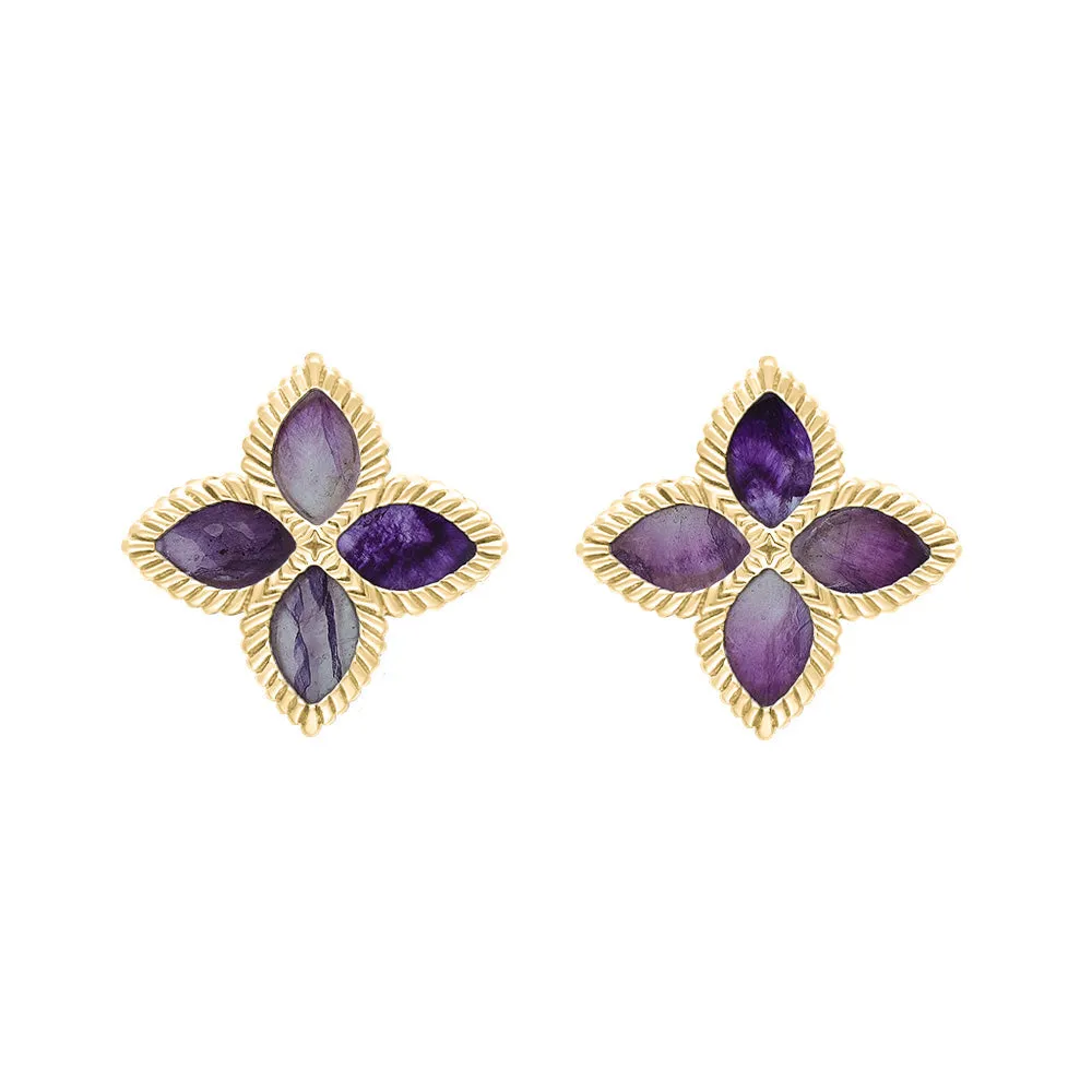 9ct Yellow Gold Blue John eden Marquise Flower Stud Earrings