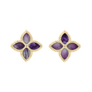 9ct Yellow Gold Blue John eden Marquise Flower Stud Earrings