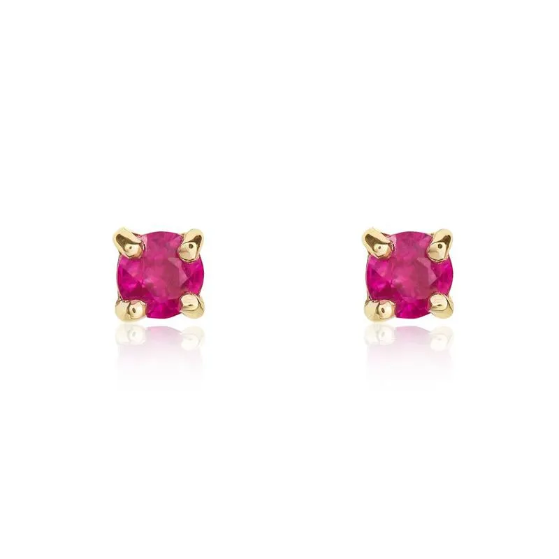 9ct Yellow Gold Ruby 3mm Round Claw Set Stud Earrings