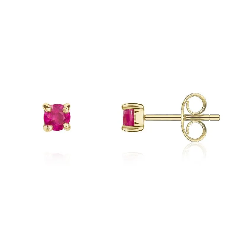 9ct Yellow Gold Ruby 3mm Round Claw Set Stud Earrings