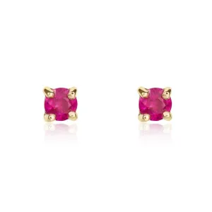 9ct Yellow Gold Ruby 3mm Round Claw Set Stud Earrings