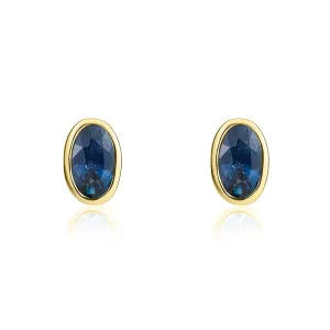 9ct Yellow Gold Sapphire 5x3mm Oval Rub Over Set Stud Earrings