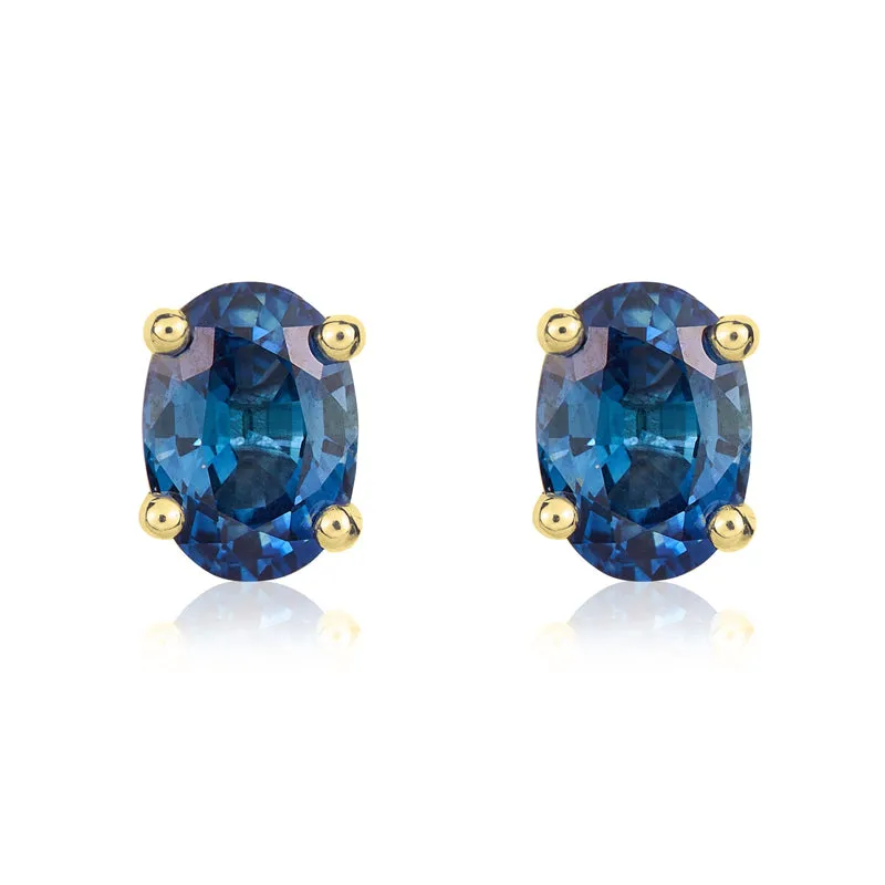 9ct Yellow Gold Sapphire 7x5mm Oval Claw Set Stud Earrings