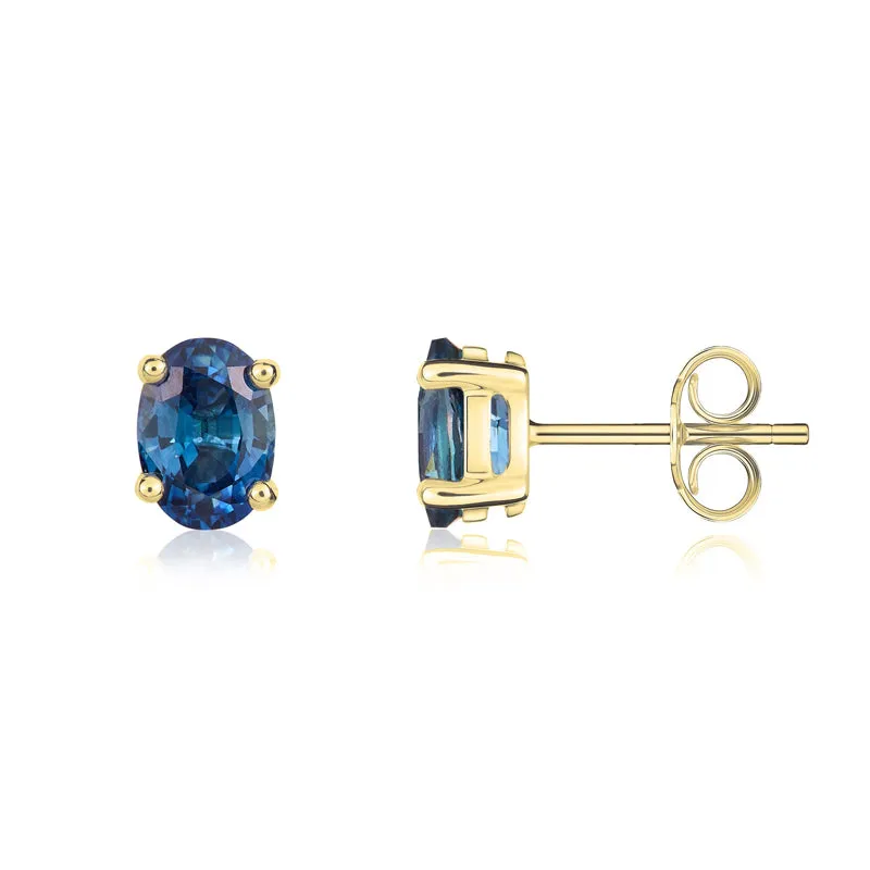 9ct Yellow Gold Sapphire 7x5mm Oval Claw Set Stud Earrings