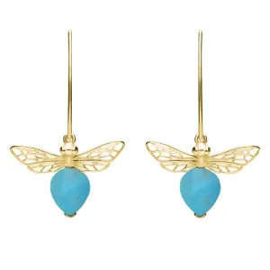 9ct Yellow Gold Turquoise Bee Small Hook Earrings
