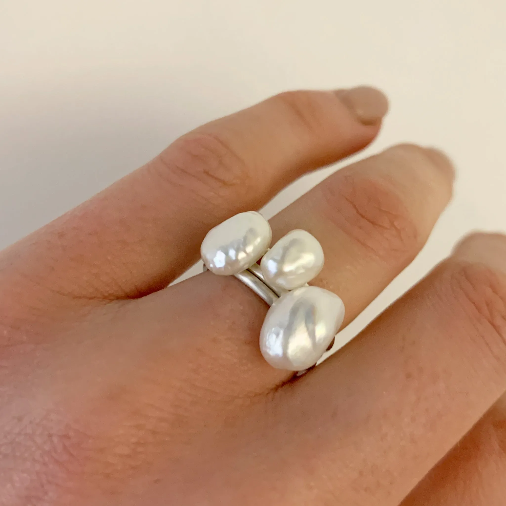 Baroque Pearl Silver Stacking Ring Pieces of Eight