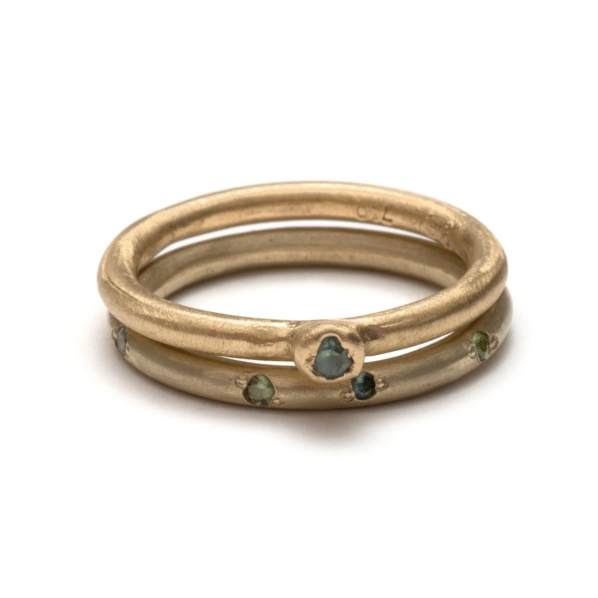 Blue and Green Australian Sapphire Stacking Ring Pieces of Eight