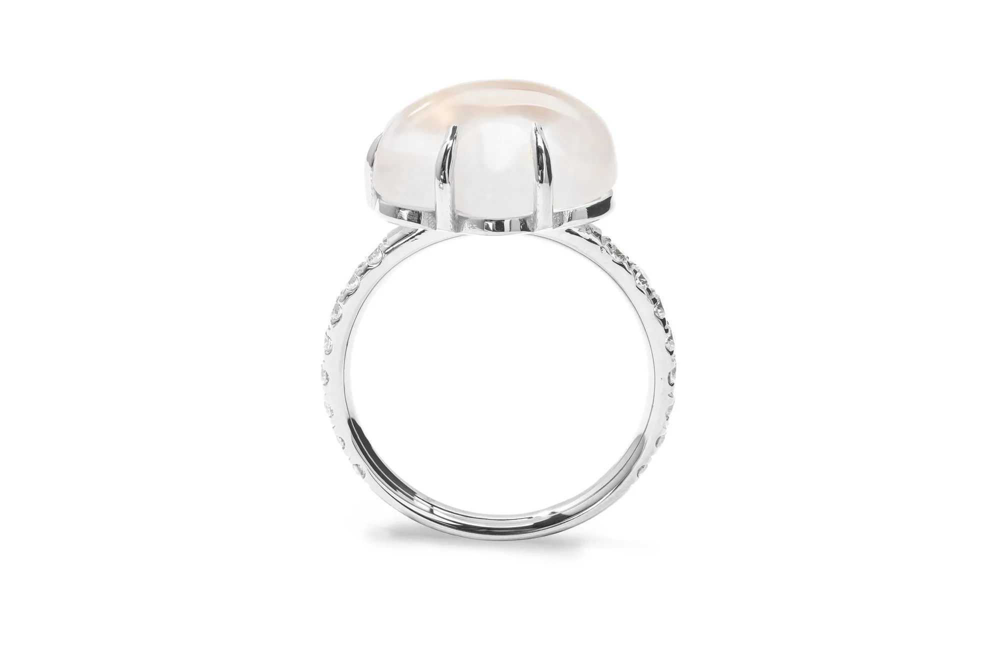 Cloud Pavé 18K Whitegold Ring w. Milkey Quartz & Diamonds