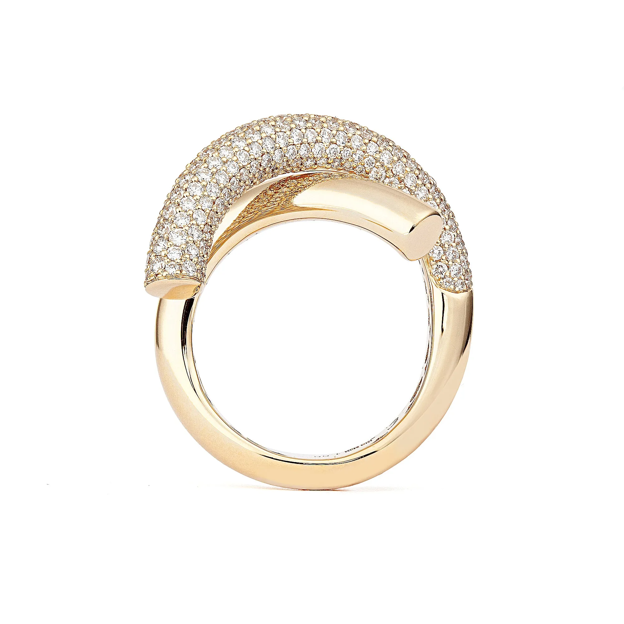 Cross Loop Medium Half Pavé 18K Gold Ring w. Diamonds