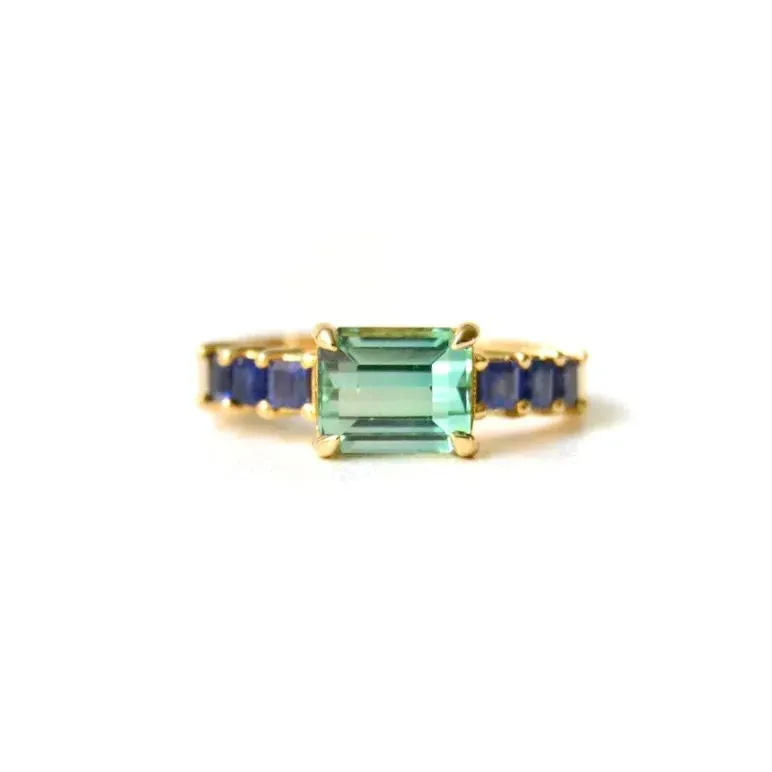 Daraya 18K Gold Ring w. Tourmaline & Sapphires