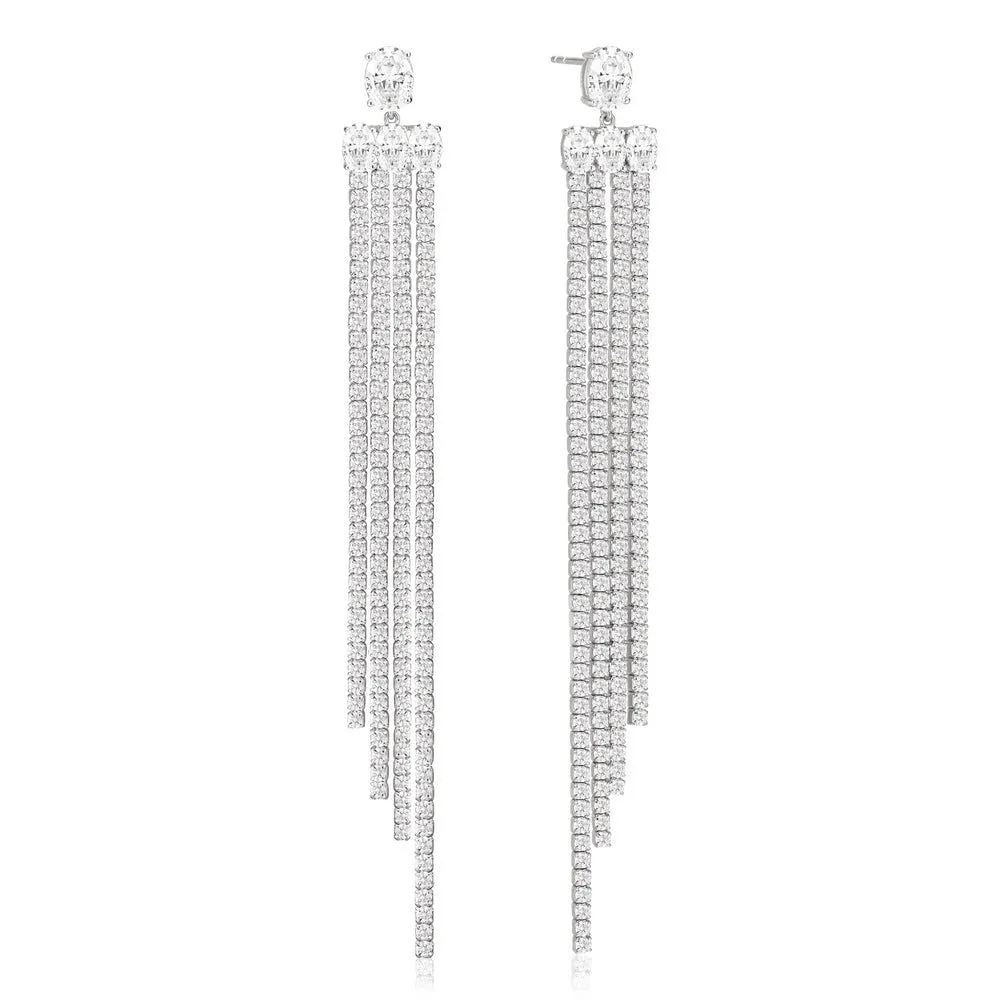 Ellisse Lungo Exclusive Grande Silver Earrings w. Zirconias