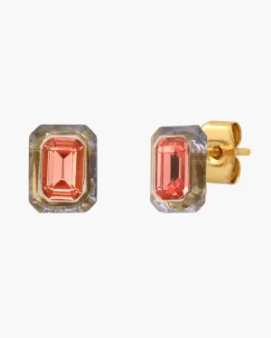 Emerald Cut Glass Stud with Resin Bezel