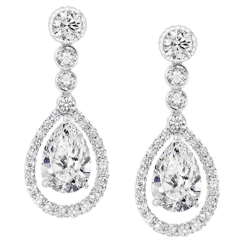 Faberge Platinum Diamond Fluted Teardrop Earrings