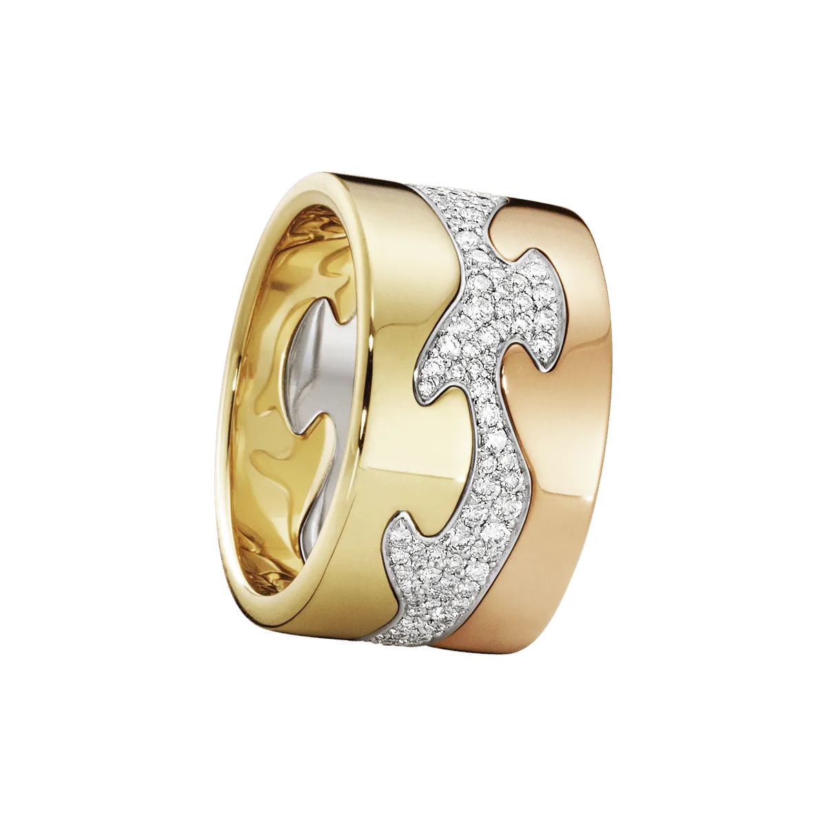 Fusion 18K Rose Gold, Gold & White Gold Ring w. Pavé Diamonds