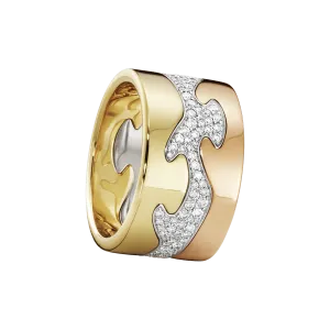 Fusion 18K Rose Gold, Gold & White Gold Ring w. Pavé Diamonds