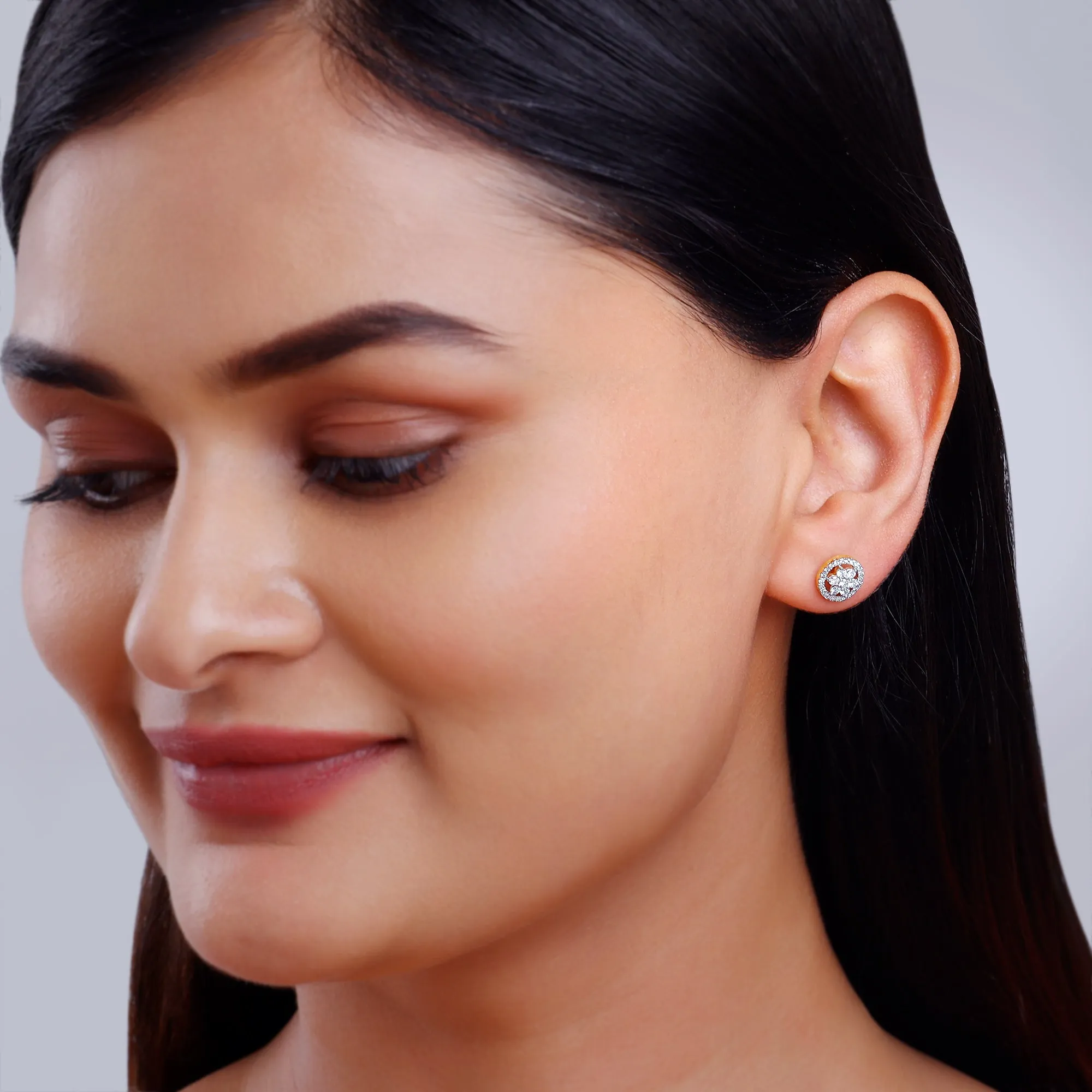 Gold Floret Solitaire Diamond Earrings Giva