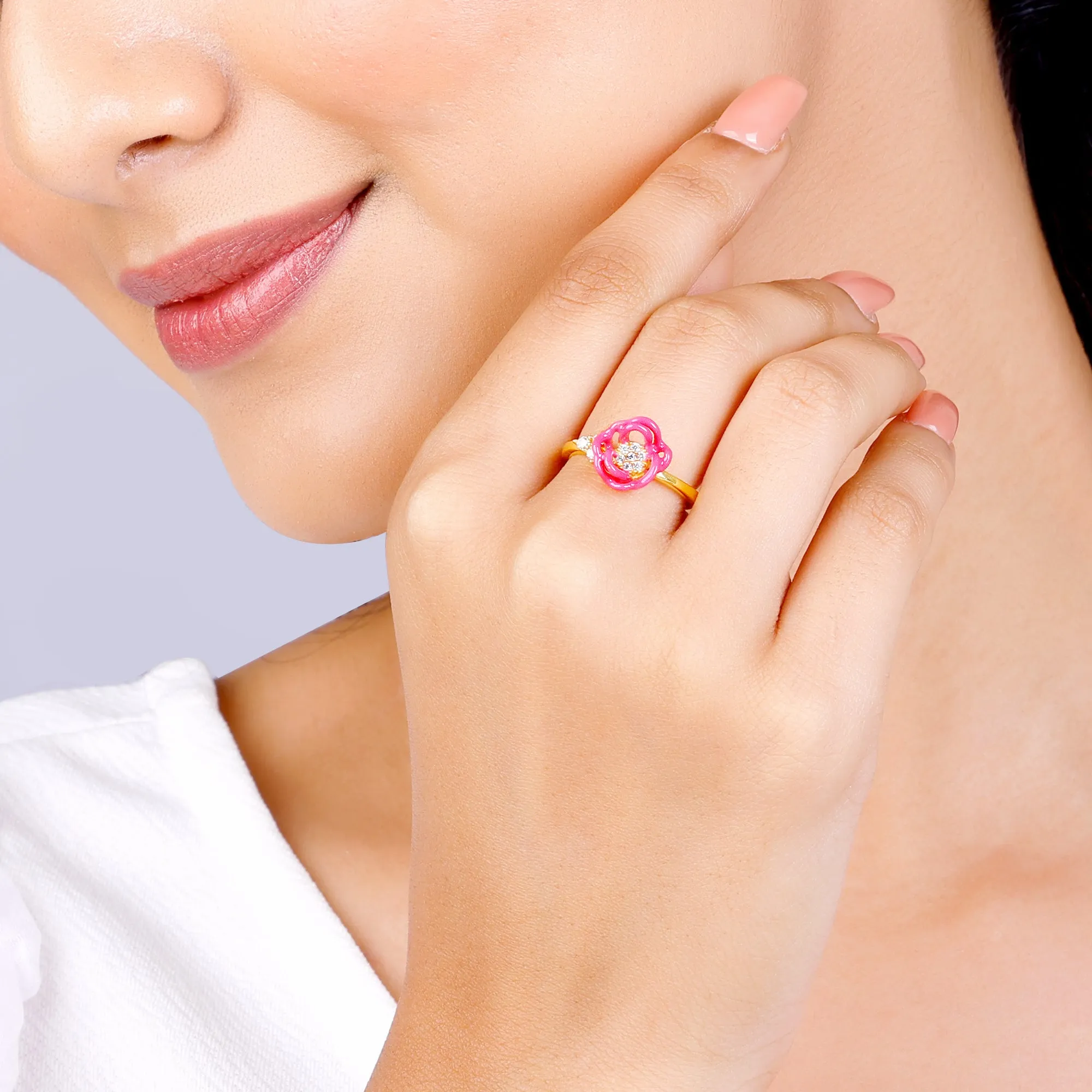 Golden Pink Brahma Kamal Bud Earrings And Ring Giva
