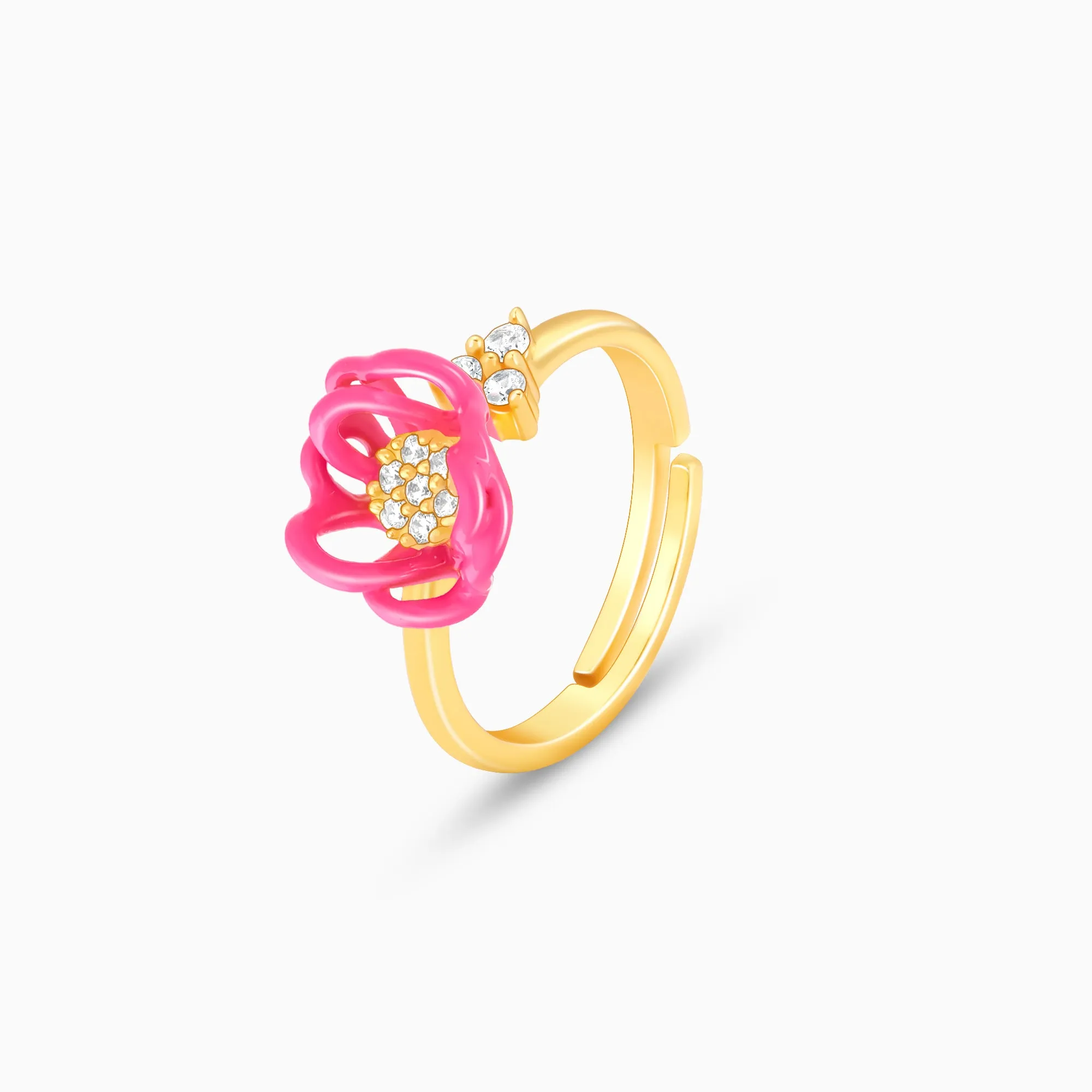 Golden Pink Brahma Kamal Bud Earrings And Ring Giva