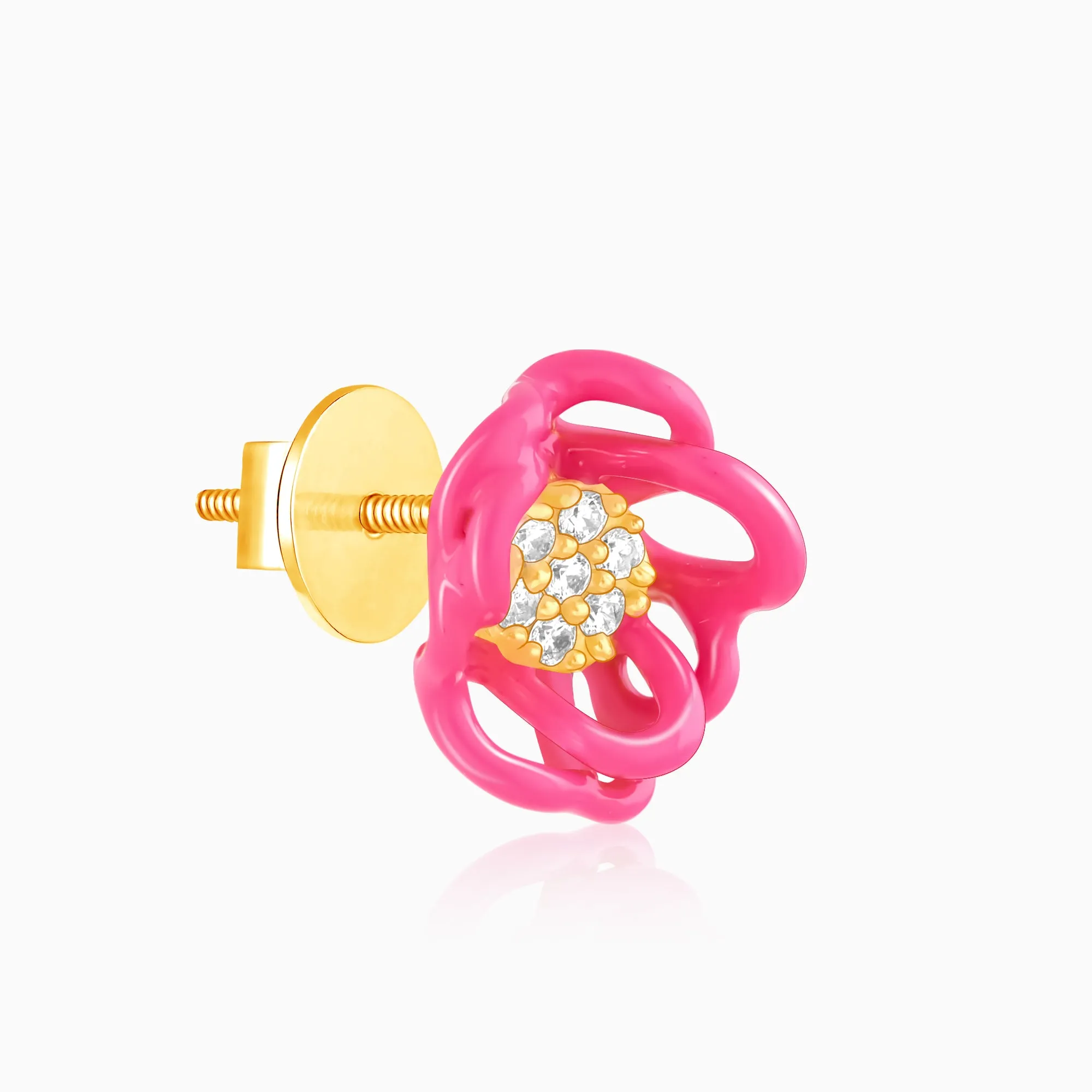 Golden Pink Brahma Kamal Bud Earrings And Ring Giva