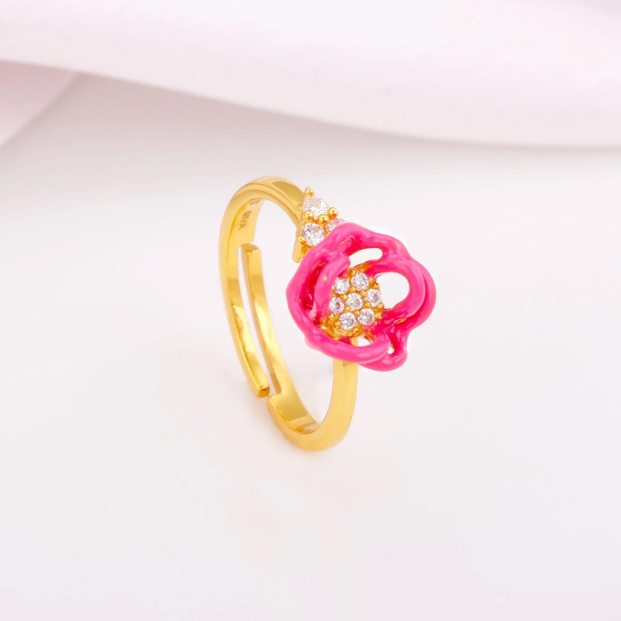 Golden Pink Brahma Kamal Bud Earrings And Ring Giva