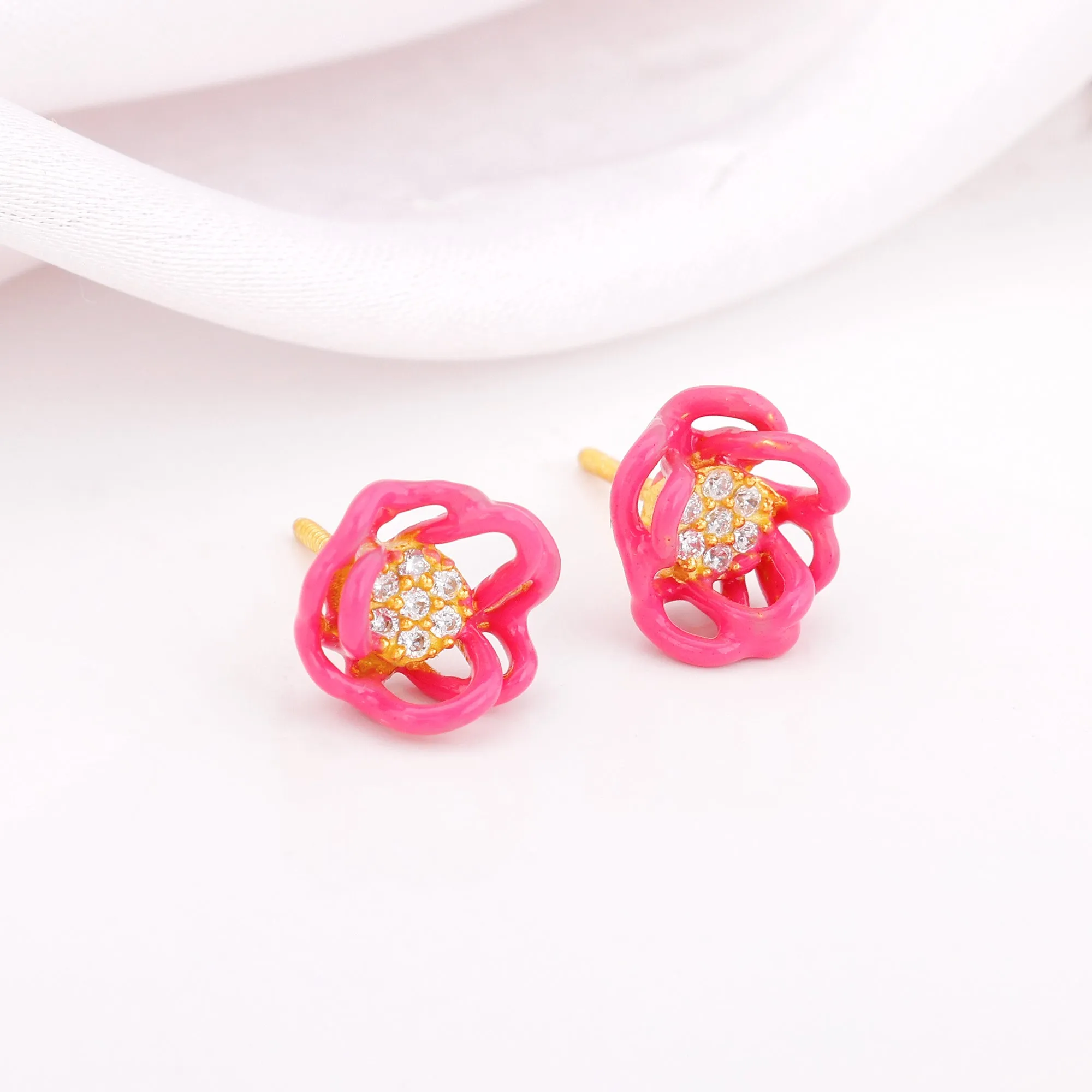 Golden Pink Brahma Kamal Bud Earrings And Ring Giva
