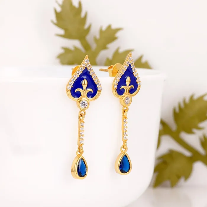 Golden Royal Blue Dangle Earrings Giva