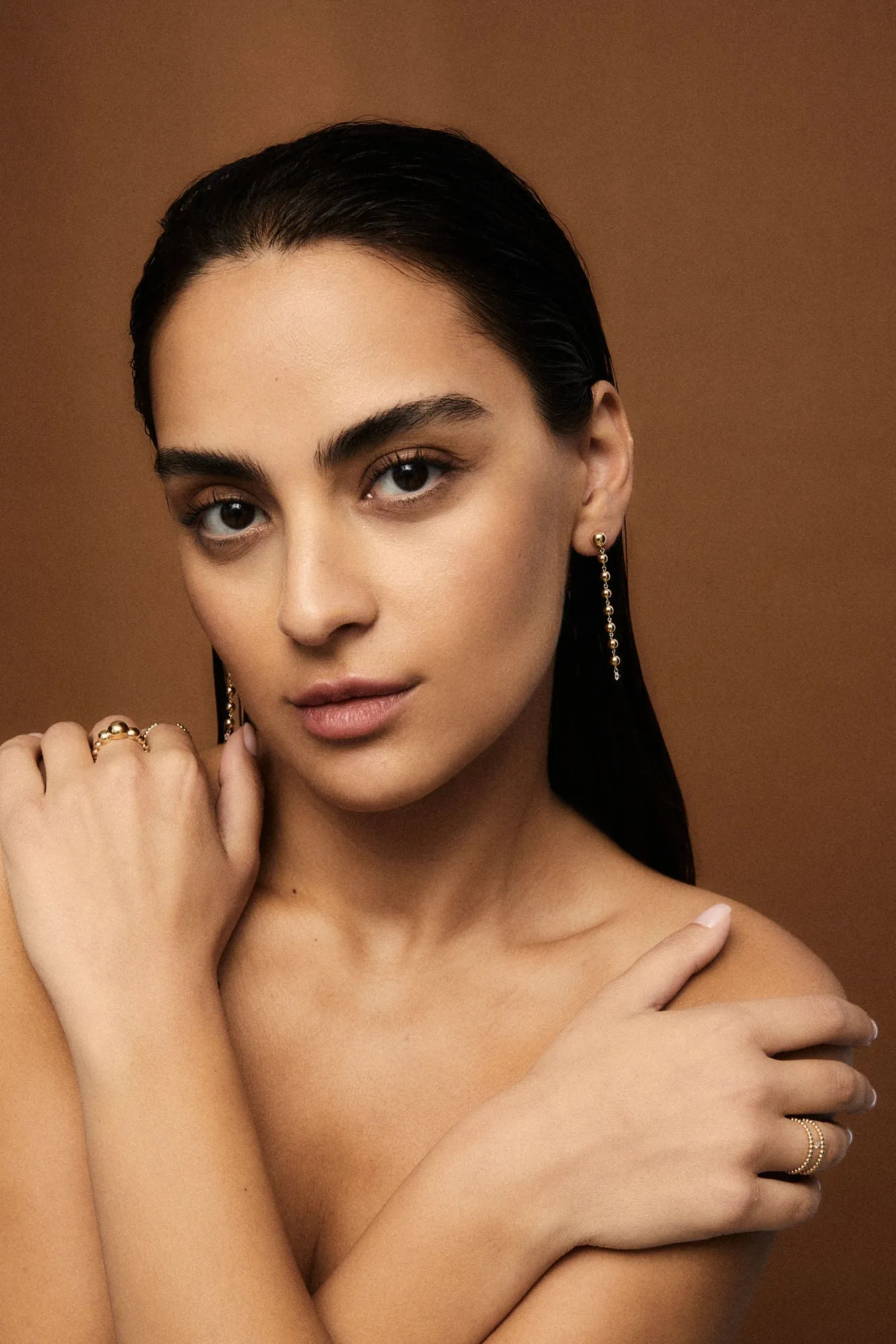 Grand Cascade Nude 18K Gold Earrings w. Lab-Grown Diamonds