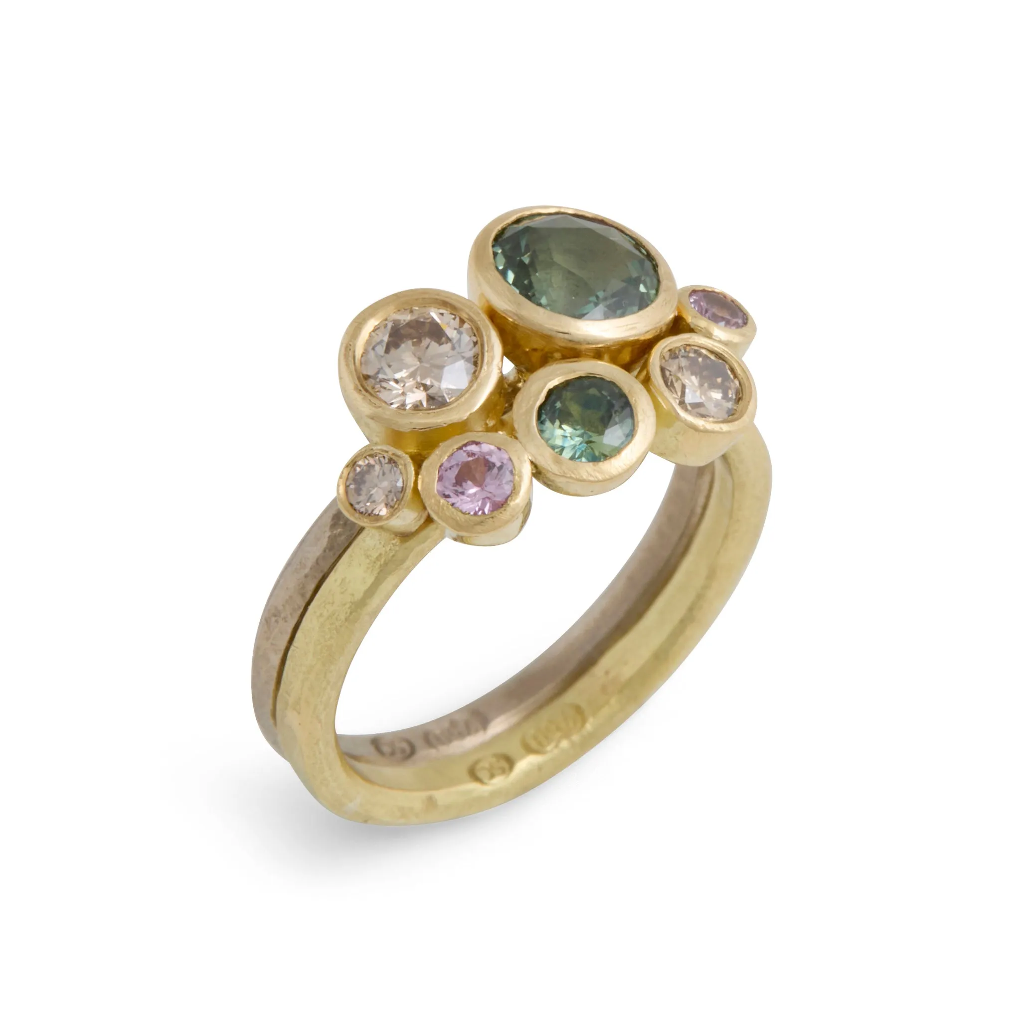 Green Sapphire and Champagne Diamond Stack Ring Pieces of Eight