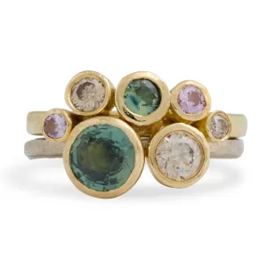 Green Sapphire and Champagne Diamond Stack Ring Pieces of Eight