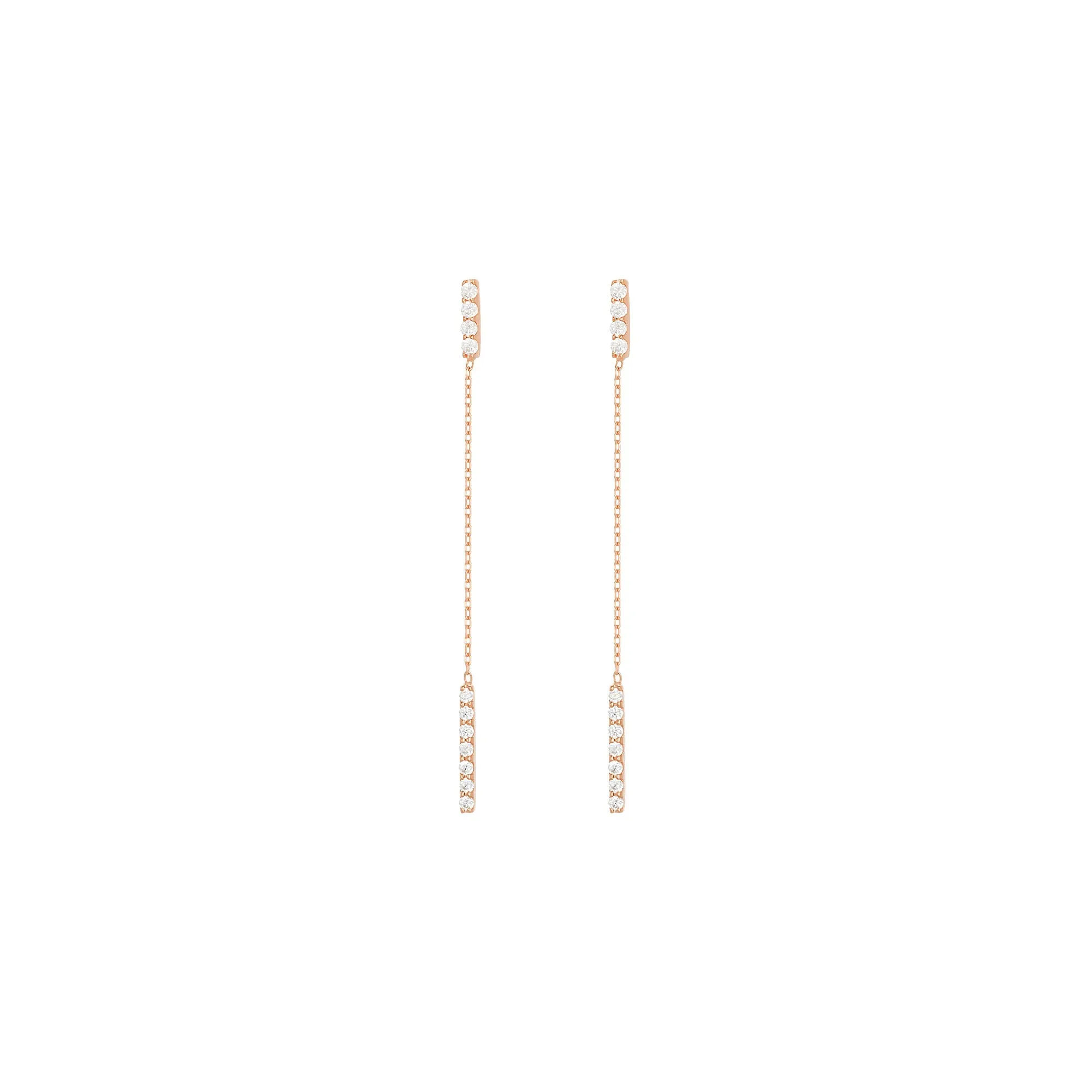 Hanging Bar 18K Rose Gold Earring w. Diamonds