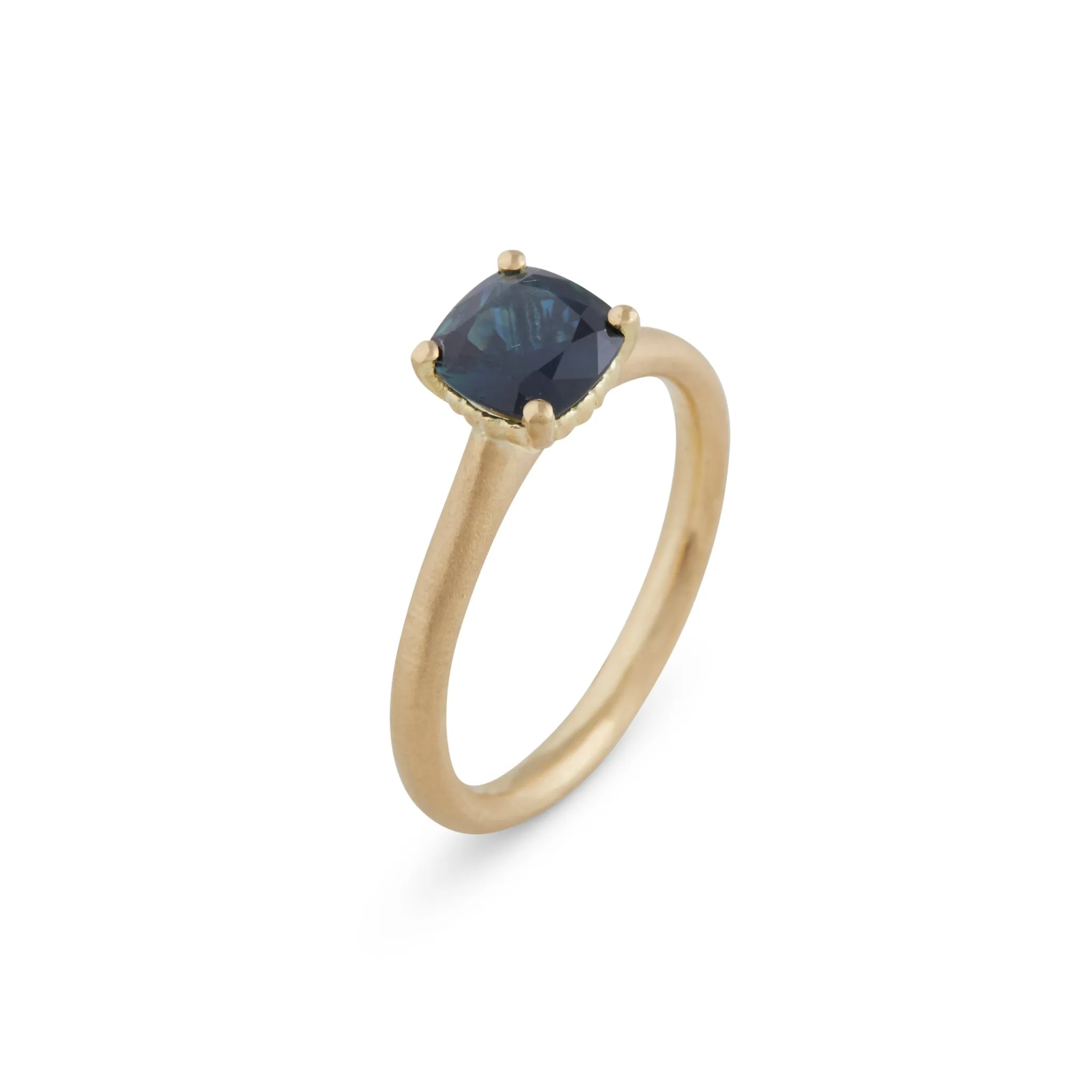Harvest Cushion Parti teal blue Sapphire Ring Pieces of Eight