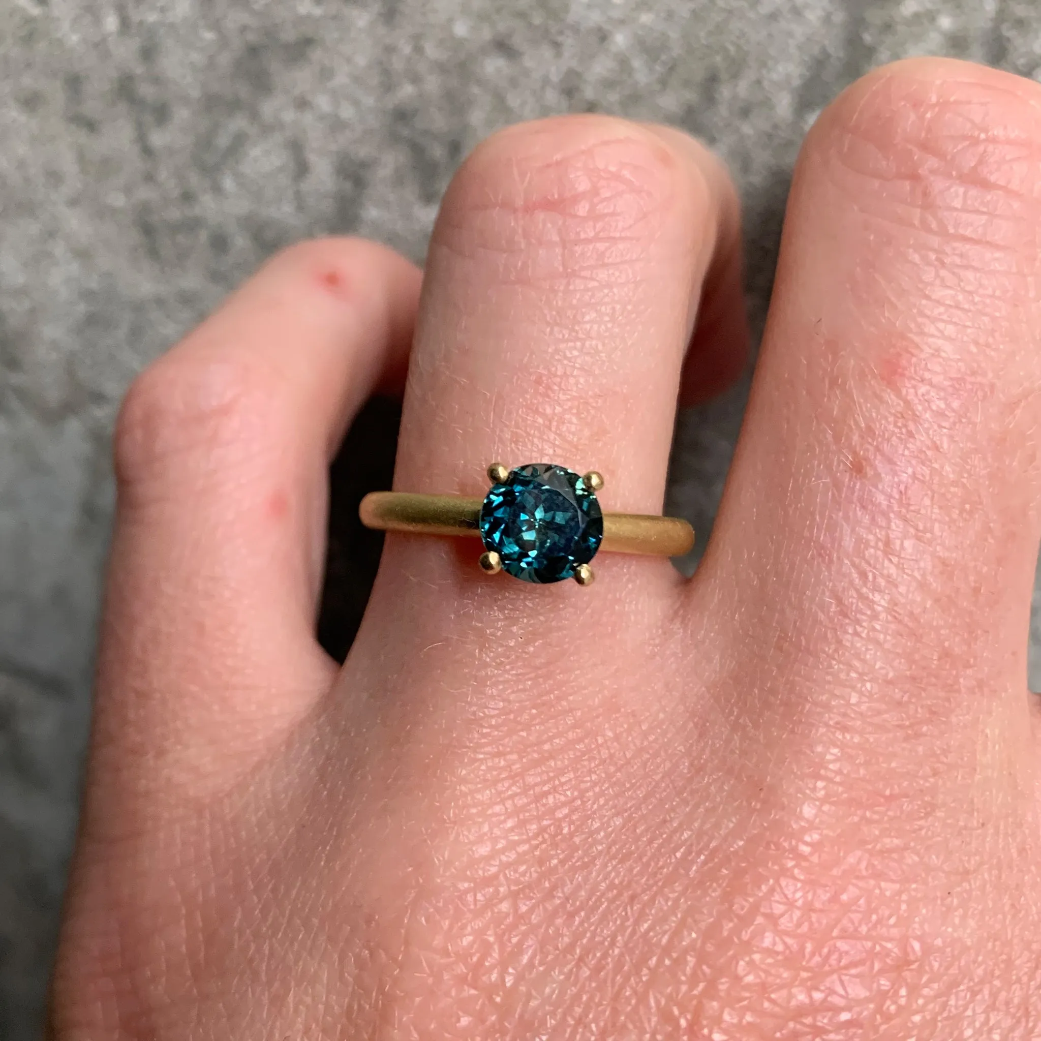 Harvest Round Teal Parti Sapphire Ring Pieces of Eight