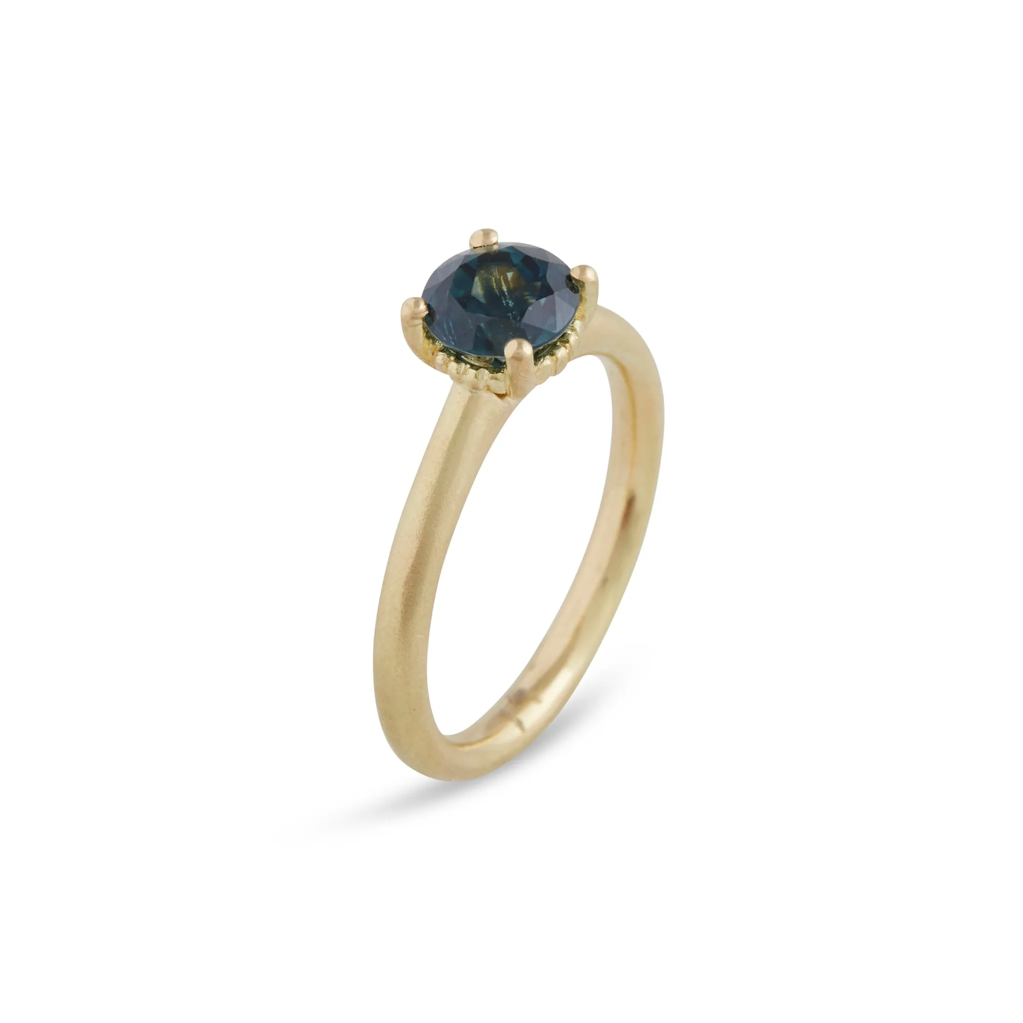 Harvest Round Teal Parti Sapphire Ring Pieces of Eight