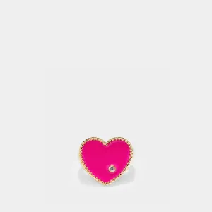 Heart-Shaped Neon Fuchsia Signet Ring in Yellow Gold
