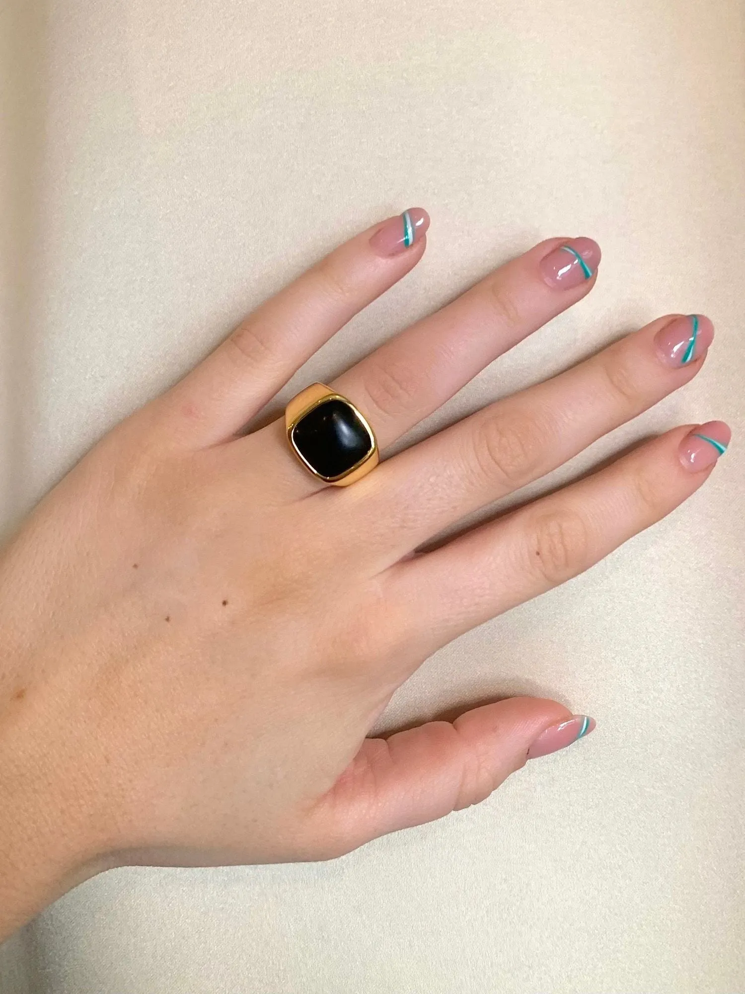 IX Cushion Signet 22K Gold Plated w. Onyx Ring