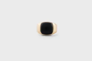 IX Cushion Signet 22K Gold Plated w. Onyx Ring