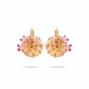 Les Nereides Apricot Peach Diamantine Flower and Round Stone Sleeper Earrings